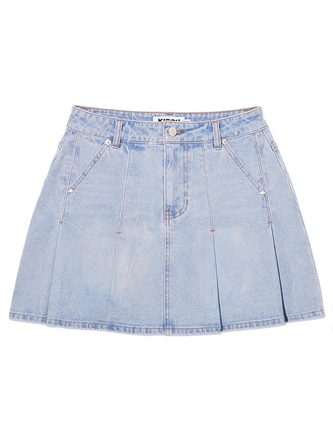 Cherry Denim Pleated Mini Skirt